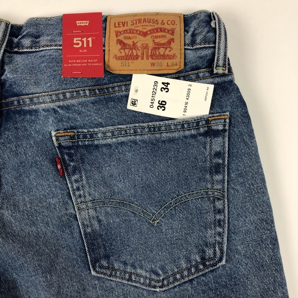 Levis 511 Slim Fit Distressed Blue Jeans 36x34 - Picture 2 of 8